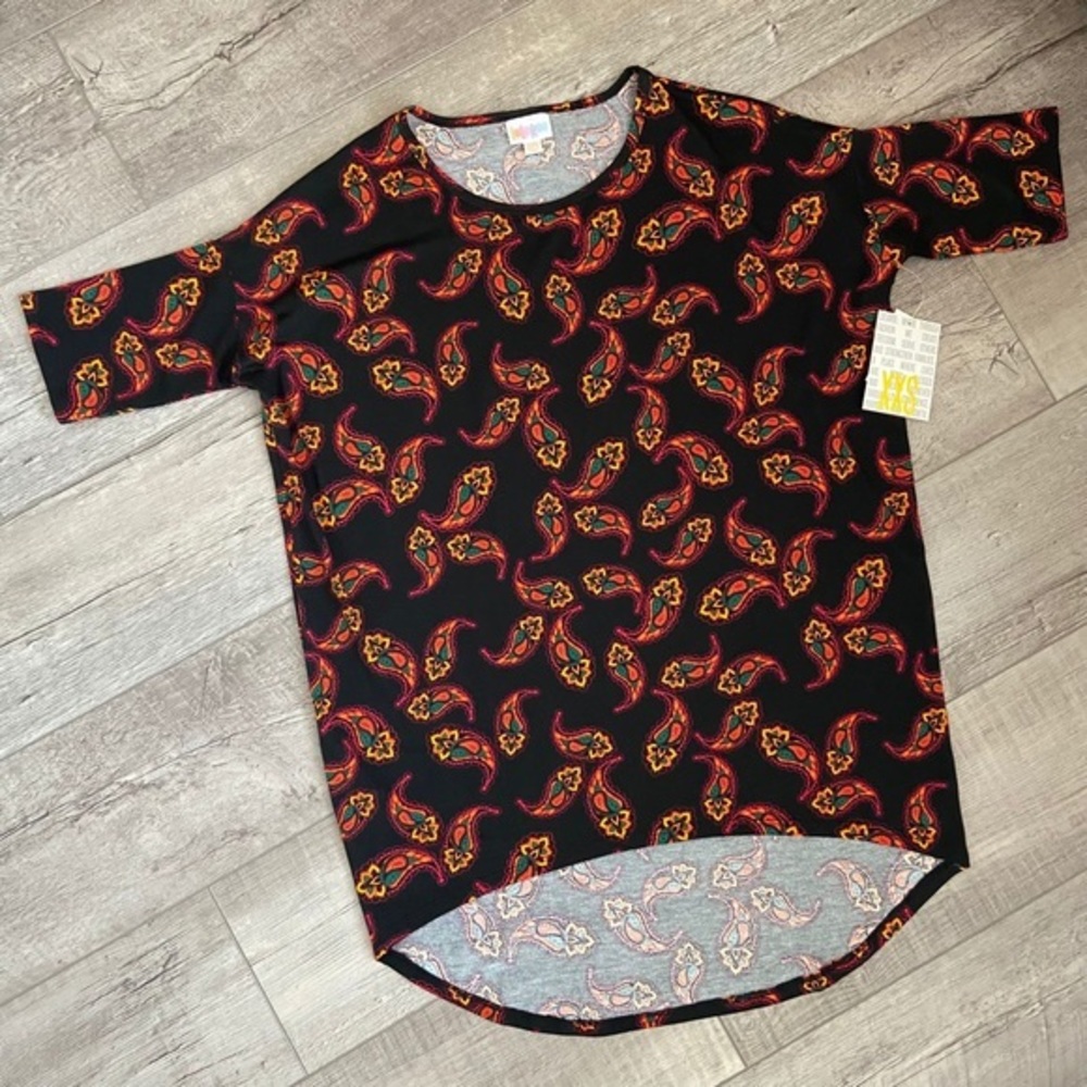 Lularoe XXS Irma Tunic Black‎ Background Colorful Geometric Pattern Top NWT